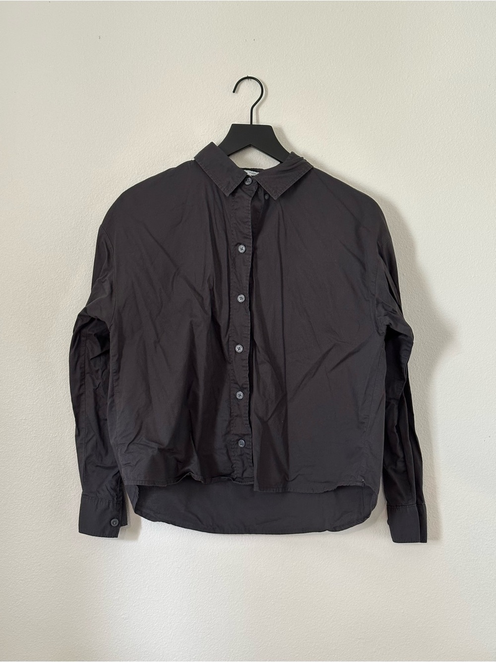 Cropped Charcoal Button-Up Boyfriend Shirt